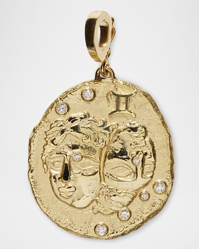 18K Yellow Gold Of The Stars Coin Pendant, Gemini